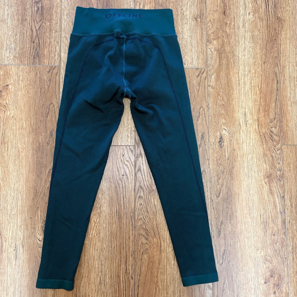 Aerie OFFLINE Seamless Waffle High Waisted‎ Leggings Dark Green Textures Size M